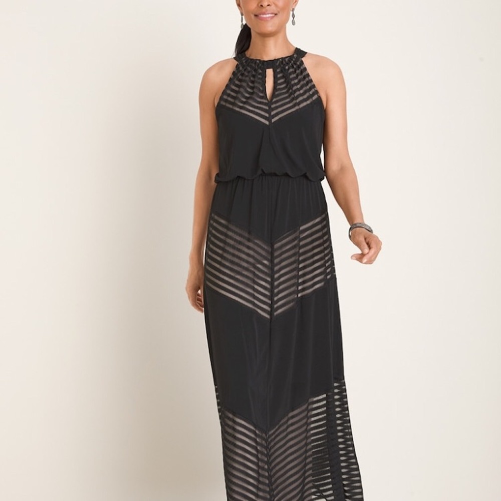 London Times CHEVRON-PRINT HALTER MAXI DRESS